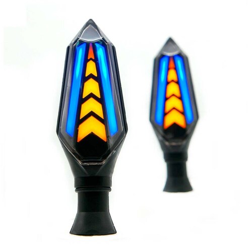 Direccionales Para Moto Rasen Led Secuencial Bi-Color Tipo Flecha Universal Azul
