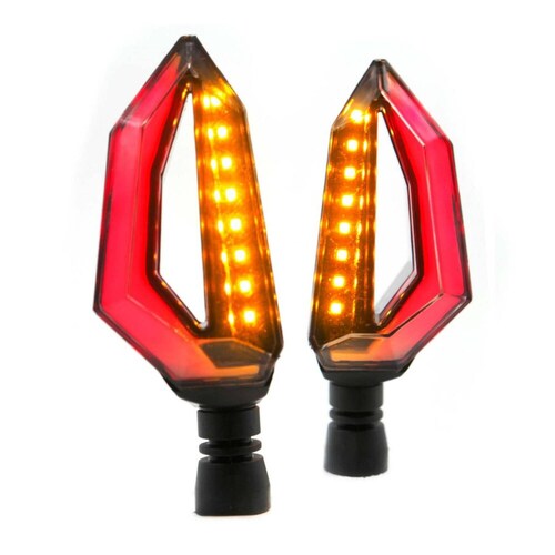 Direccionales Para Moto Rasen Luz Led-Neon Universal    Rojo