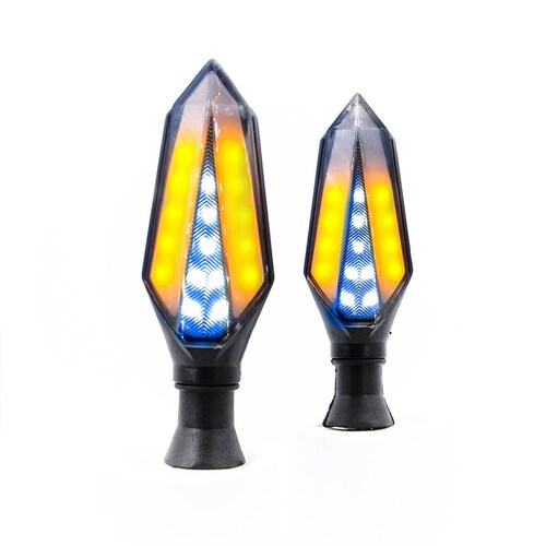 Direccionales Para Moto Rasen Led Secuencial Tipo Hexagonal Universal  Azul