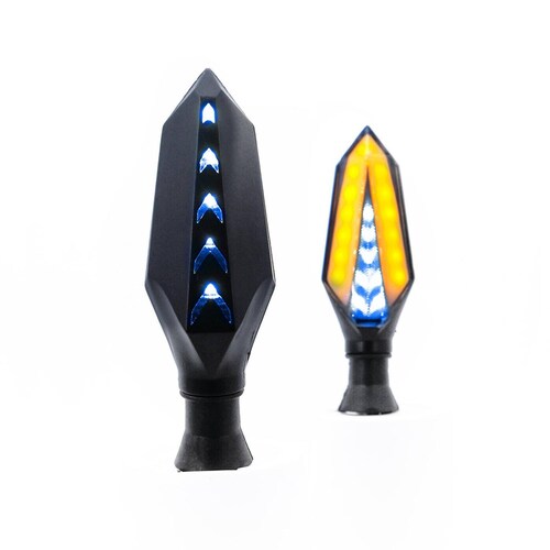 Direccionales Para Moto Rasen Led Secuencial Tipo Hexagonal Universal  Azul