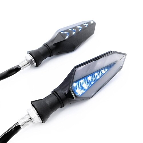Direccionales Para Moto Rasen Led Secuencial Tipo Hexagonal Universal  Azul