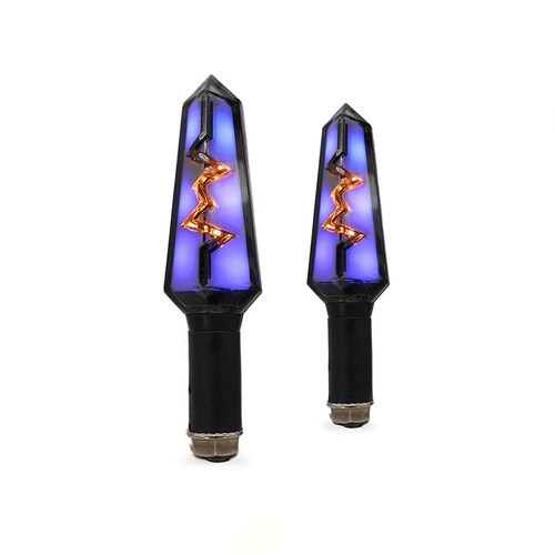 Direccionales Para Moto Rasen Led Mini Tipo Rayo Secuencial Universal Azul