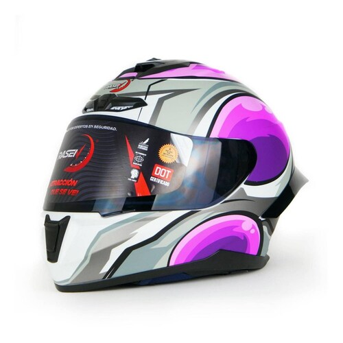 Casco Para Moto Rasen Cerrado Morado Con Gris Y Blanco Certificado Dot            Violeta