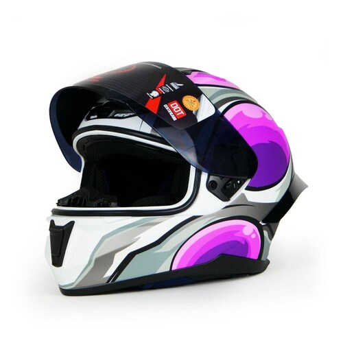 Casco Para Moto Rasen Cerrado Morado Con Gris Y Blanco Certificado Dot            Violeta