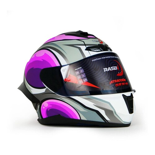 Casco Para Moto Rasen Cerrado Morado Con Gris Y Blanco Certificado Dot            Violeta