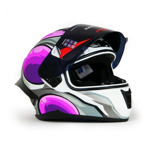 Casco Para Moto Rasen Cerrado Morado Con Gris Y Blanco Certificado Dot            Violeta
