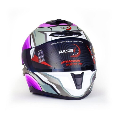 Casco Para Moto Rasen Cerrado Morado Con Gris Y Blanco Certificado Dot            Violeta