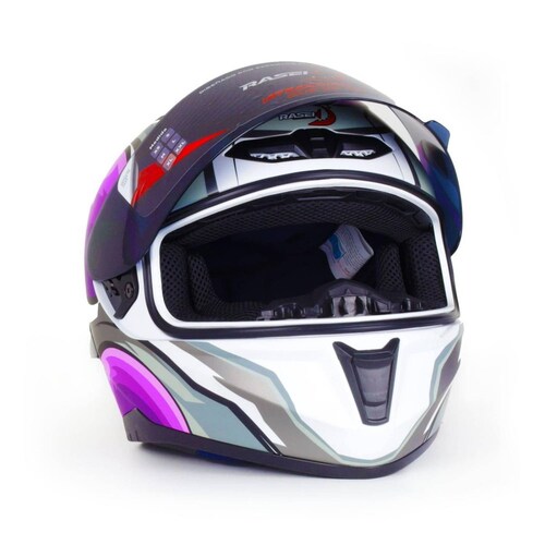 Casco Para Moto Rasen Cerrado Morado Con Gris Y Blanco Certificado Dot            Violeta
