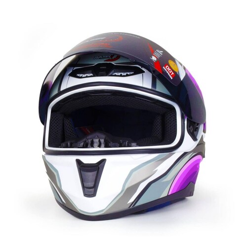 Casco Para Moto Rasen Cerrado Morado Con Gris Y Blanco Certificado Dot            Violeta