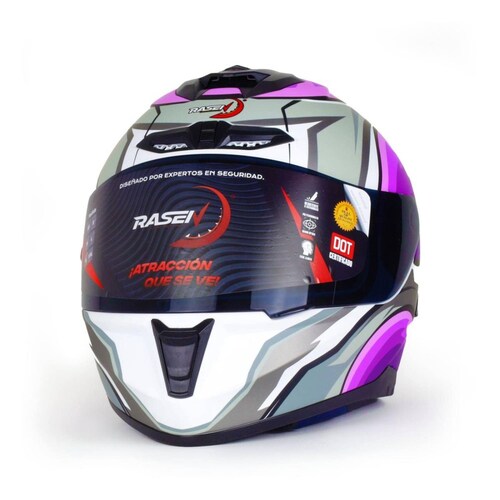 Casco Para Moto Rasen Cerrado Morado Con Gris Y Blanco Certificado Dot            Violeta