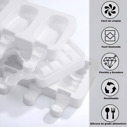 Moldes para paletas de hielo reutilizables ecomlab silicona de grado alimenticio, antiadherentes y flexibles de fácil desmolde, utensilio de repostería - pastelería con 4 cavidades para helado Cavidad.