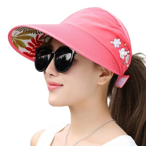 Sombrero Para Sol Dama Playa Primavera Verano Protección Uv (Coral Claro).