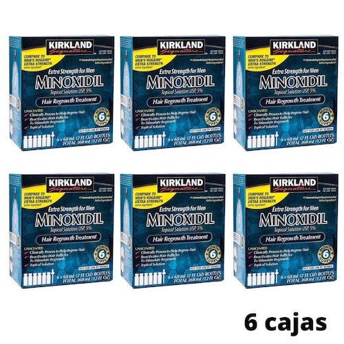 Minoxidil 5% 6 Cajas Para Crecimiento Capilar Barba Y Bigote, Disminuye la pérdida de cabello, Kirkland Signature.