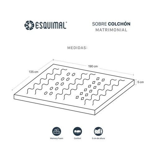 Colchoneta Memory Foam Matrimonial Topper 7 Zonas de Confort Lavanda ESQUIMAL