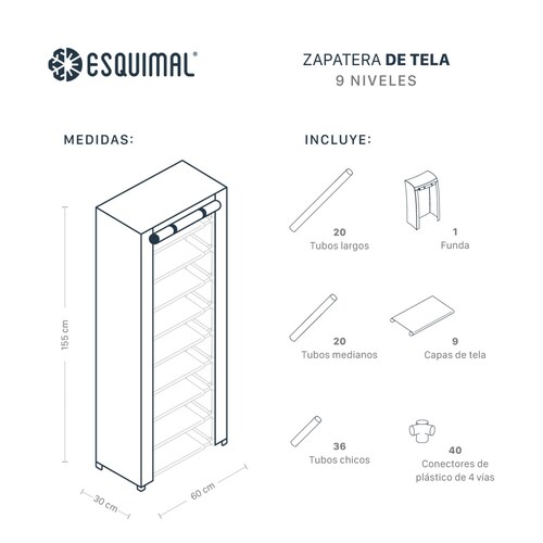 Zapatera Closet Organizador Zapatos 9 Niveles Hasta 27 Pares Negro ESQUIMAL