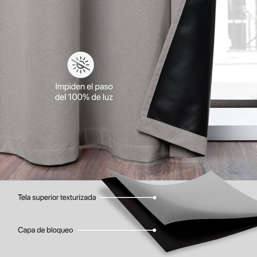 Cortinas 100% Blackout Textura Lino 2.80x2.20m Gris oscuro ESQUIMAL