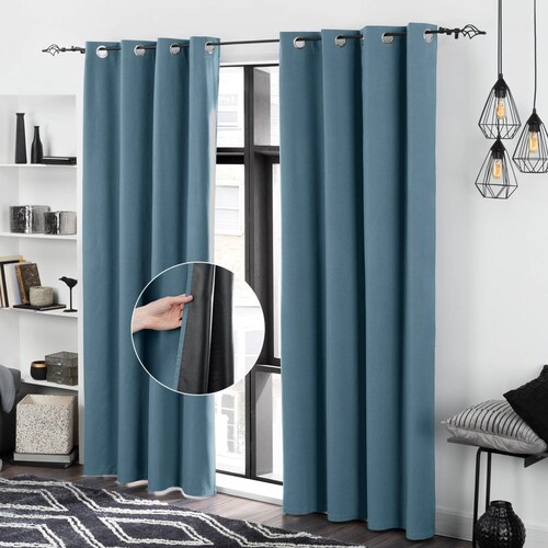 Cortinas 100% Blackout Textura Lino 2.80x2.20m Azul ESQUIMAL
