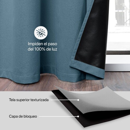 Cortinas 100% Blackout Textura Lino 2.80x2.20m Azul ESQUIMAL