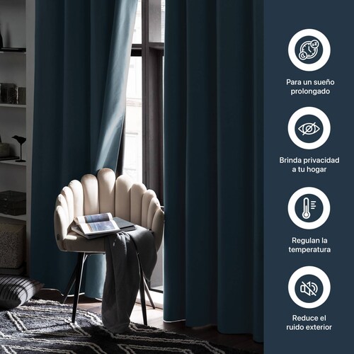 Cortinas 100% Blackout Textura Lino 2.80x2.20m Azul ESQUIMAL