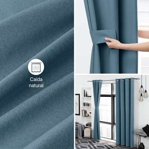 Cortinas 100% Blackout Textura Lino 2.80x2.20m Azul ESQUIMAL