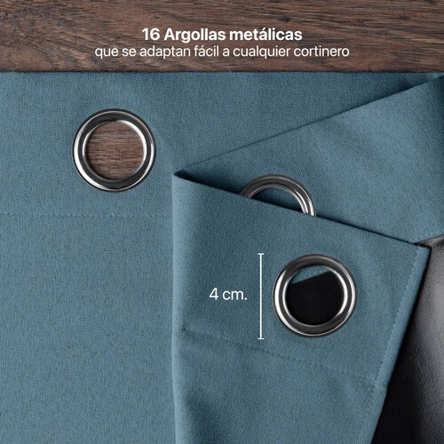 Cortinas 100% Blackout Textura Lino 2.80x2.20m Azul ESQUIMAL
