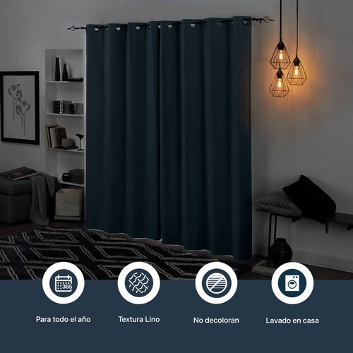Cortinas 100% Blackout Textura Lino 2.80x2.20m Azul ESQUIMAL