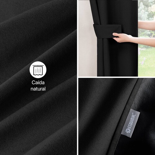 Cortinas 100% Blackout Textura Lino 2.14x1.60m Negro ESQUIMAL