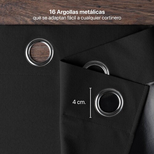 Cortinas 100% Blackout Textura Lino 2.14x1.60m Negro ESQUIMAL
