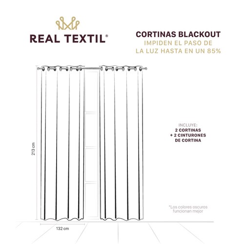 Cortinas Blackout 2.64m X 2.13m En 2 Paneles - Crema REAL TEXTIL