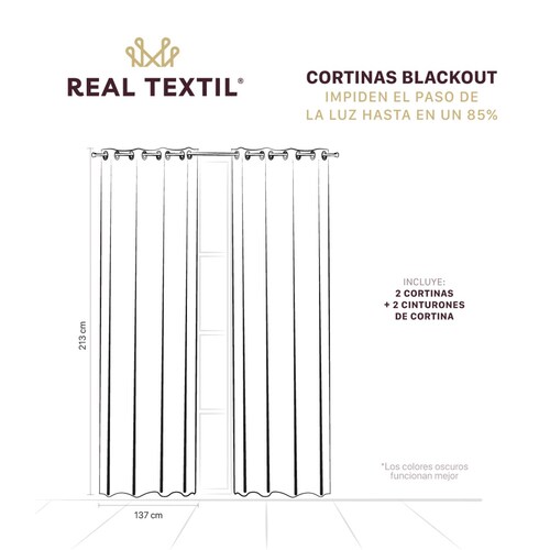 Cortina Blackout 2.74x2.13m - 2 Paneles Gris claro REAL TEXTIL