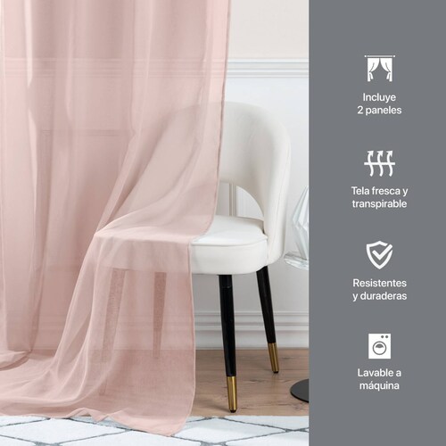 Cortina Translúcida 2.80 X 2.30m Con Argollas Rosa REAL TEXTIL