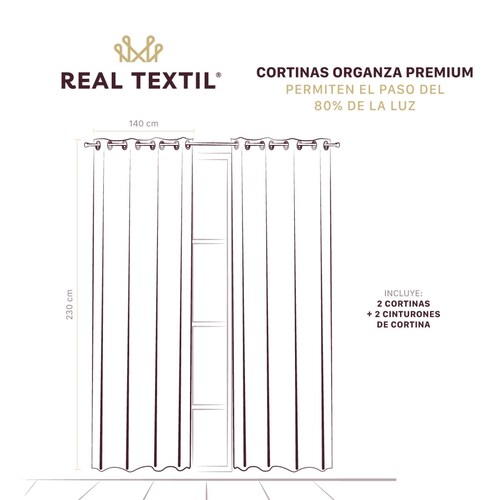 Cortina Translúcida 2.80 X 2.30m Con Argollas Gris oscuro REAL TEXTIL