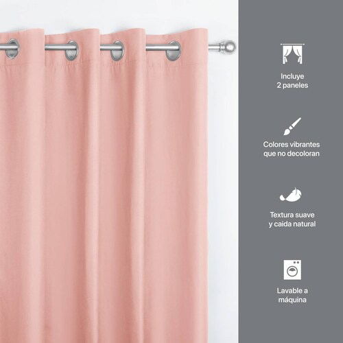 Cortina 2.36x1.80m Con Argollas Rosa REAL TEXTIL