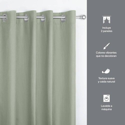 Cortina 2.36x1.80m Con Argollas Verde Seco REAL TEXTIL