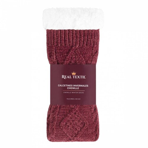 Calcetines Invernales Térmicos Pantuflas de Borrega para Invierno con Antiderrapante 1 Par Tinto REAL TEXTIL.