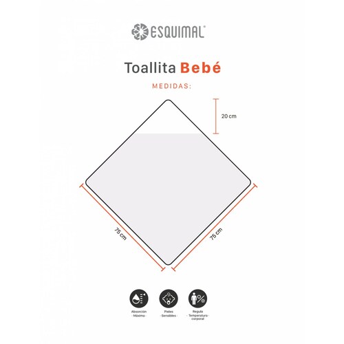 Toalla Para Bebé 75x75cms / Unitalla 0-18 Meses Conejita ESQUIMAL