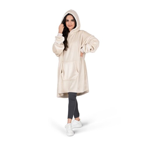Sudadera Gigante Con Capucha De Borrega Para Mujer - Hueso REAL TEXTIL