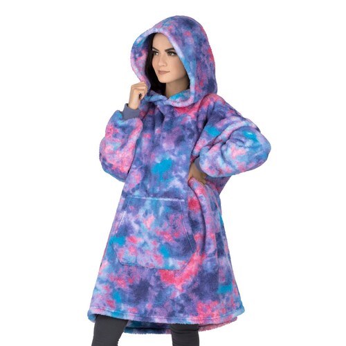 Sudadera Cobija Borrega Hoodie Con Capucha Para Mujer - Acuarela Morada REAL TEXTIL
