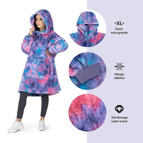 Sudadera Cobija Borrega Hoodie Con Capucha Para Mujer - Acuarela Morada REAL TEXTIL