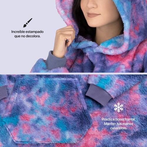 Sudadera Cobija Borrega Hoodie Con Capucha Para Mujer - Acuarela Morada REAL TEXTIL