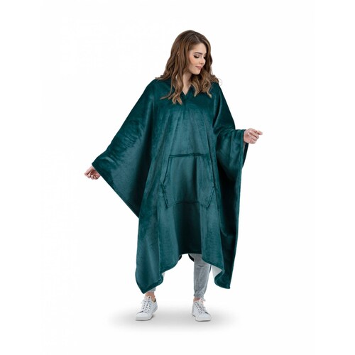 Cobija Cobertor Sudadera Tipo Chal Poncho Para Mujer de Color Verde Ultramar ESQUIMAL.
