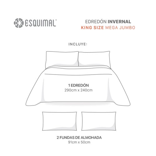 Cobertor King Size Mega Jumbo Premium Edredón Inv + Fundas Caliza ESQUIMAL