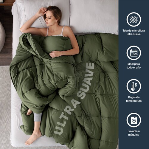 Edredón Acolchado Duvet King Size Hipoalergénico Verde ESQUIMAL.