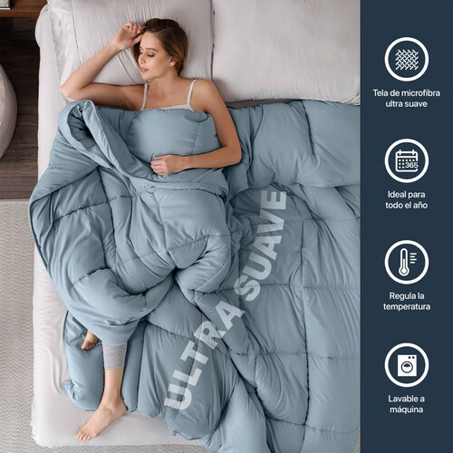 Edredón Acolchado Duvet Individual Hipoalergénico Azul ESQUIMAL.