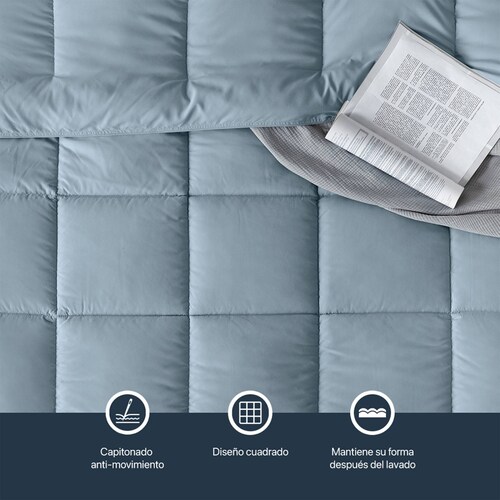 Edredón Acolchado Duvet Individual Hipoalergénico Azul ESQUIMAL.