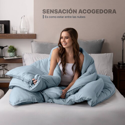 Edredón Acolchado Duvet Individual Hipoalergénico Azul ESQUIMAL.