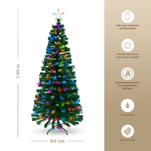 Árbol de Navidad Fibra Óptica Pino Navideño 1.9m - Verde para ESQUIMAL