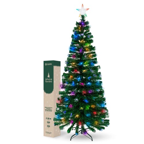 Árbol de Navidad con Luz Fibra Óptica Pino Navideño Preiluminado 2.3m - Verde para ESQUIMAL