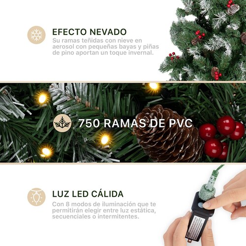 Árbol de Navidad Nevado Con Bayas Y Luces Led 1.8m - Verde para ESQUIMAL