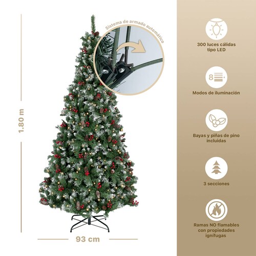 Árbol de Navidad Nevado Con Bayas Y Luces Led 1.8m - Verde para ESQUIMAL